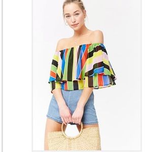 🌈🌈🌈 Forever 21 Striped Off the Shoulder Top